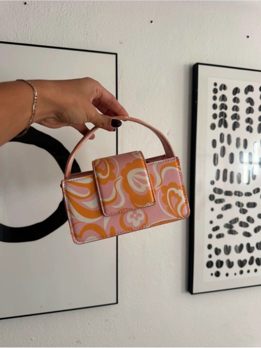 Pink & Orange Floral Mini Top-Handle Bag